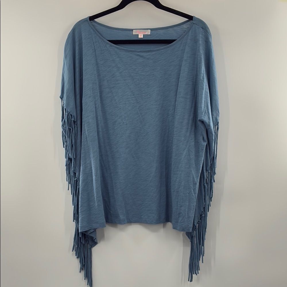 Mavenie Blue Fringe Sleeve Blue Women's Top size M